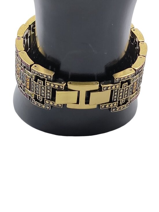 Vintage Heidi Daus Swarovski Crystal Bronze Tone Quartz Bracelet Watch B5300 7\